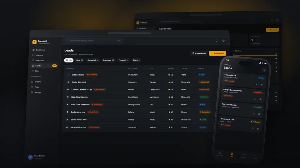 Lead Generation Workspace shown on desktop and mobile