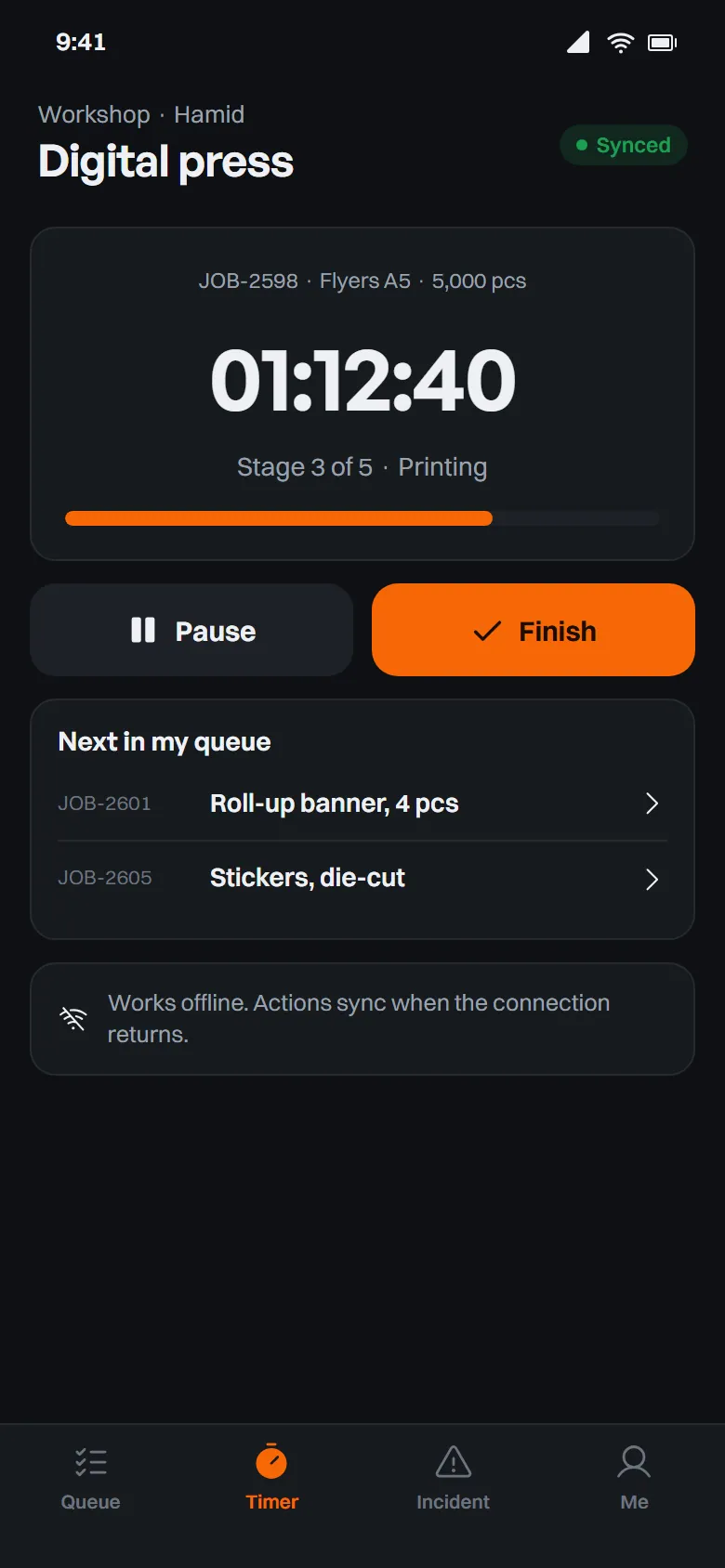 Workshop app with the stage timer