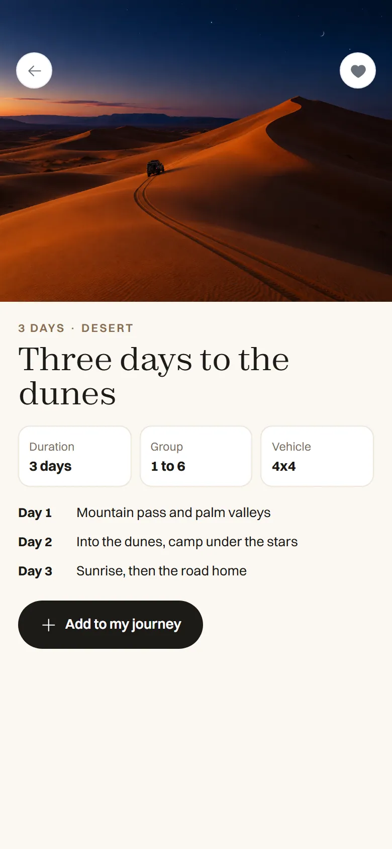 Mobile journey page
